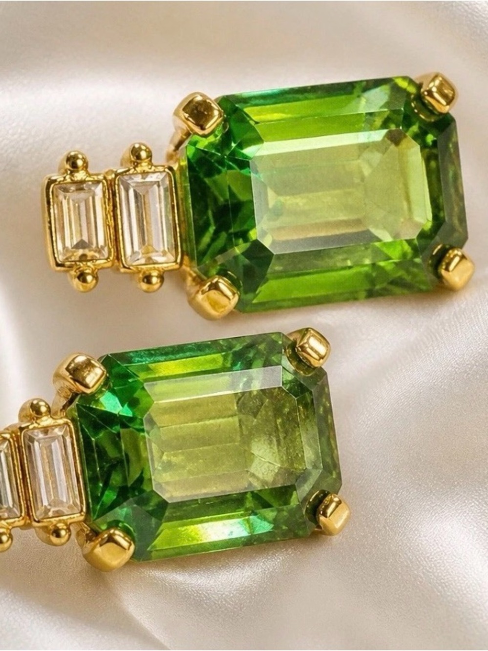 Vintage Christian Dior Gold Emerald Green Crystal Runway Earrings
